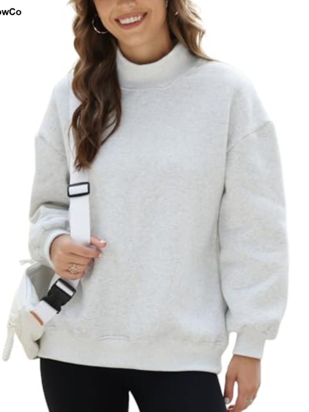 Women's Mock Neck Oversized Sweatshirt Fleece Lined Pullover Top